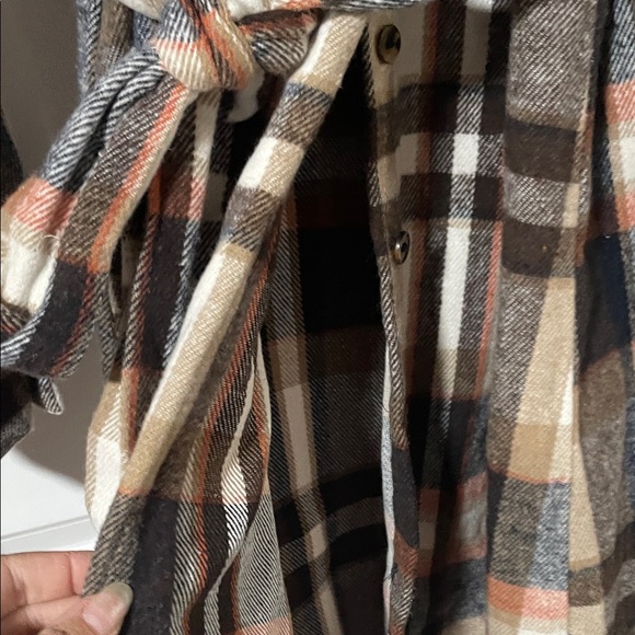 Plaid Shirt Dress with Tie Waist - Cream, Navy & Rust - Picture 3 of 7